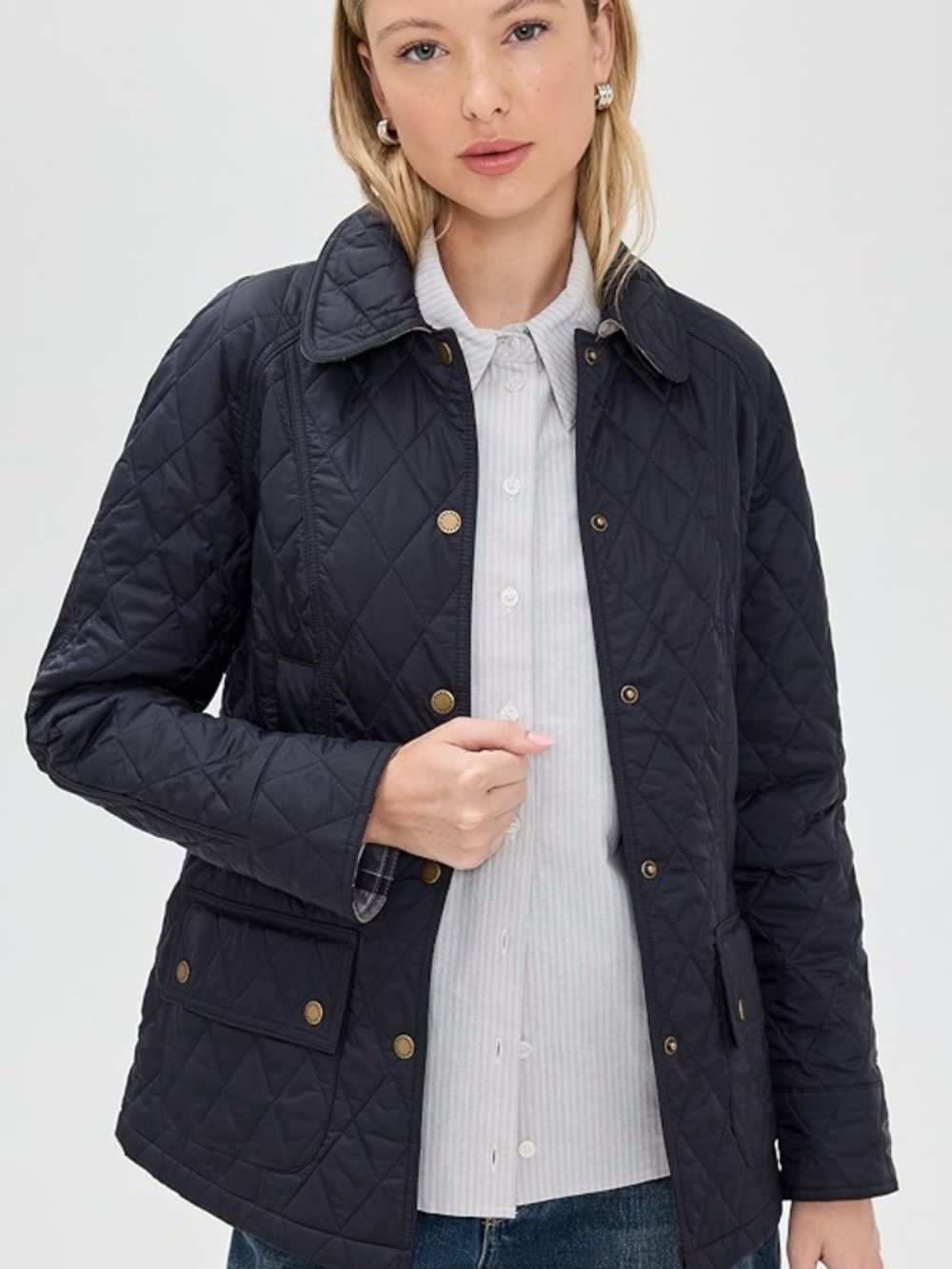Barbour Summer Beadnell Quilted Navy Jacket Sz 12 - GUC